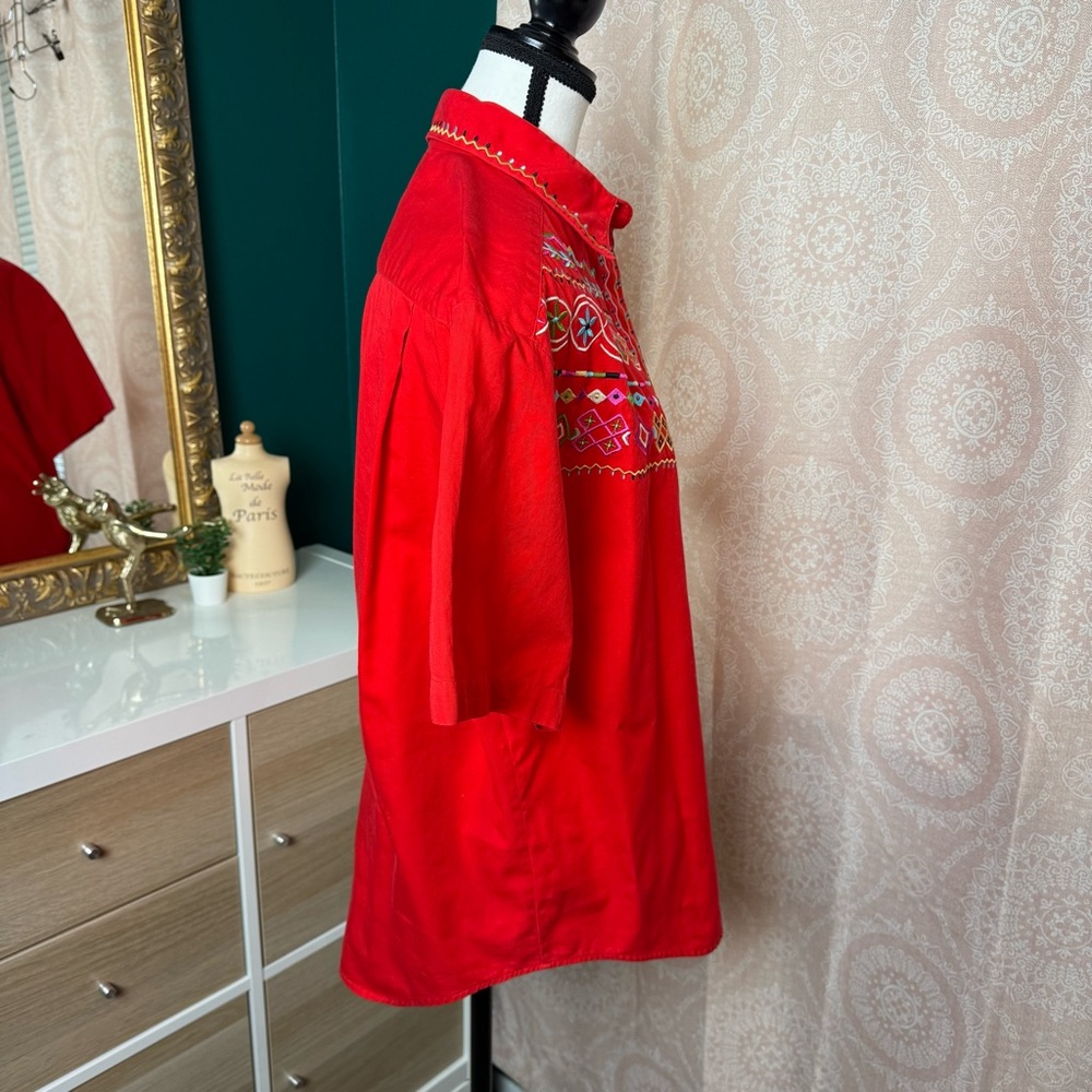 Westbound Vintage 90s Casual Vibrant Red Western Embroidered Cotton Shirt Size M - Picture 4 of 11